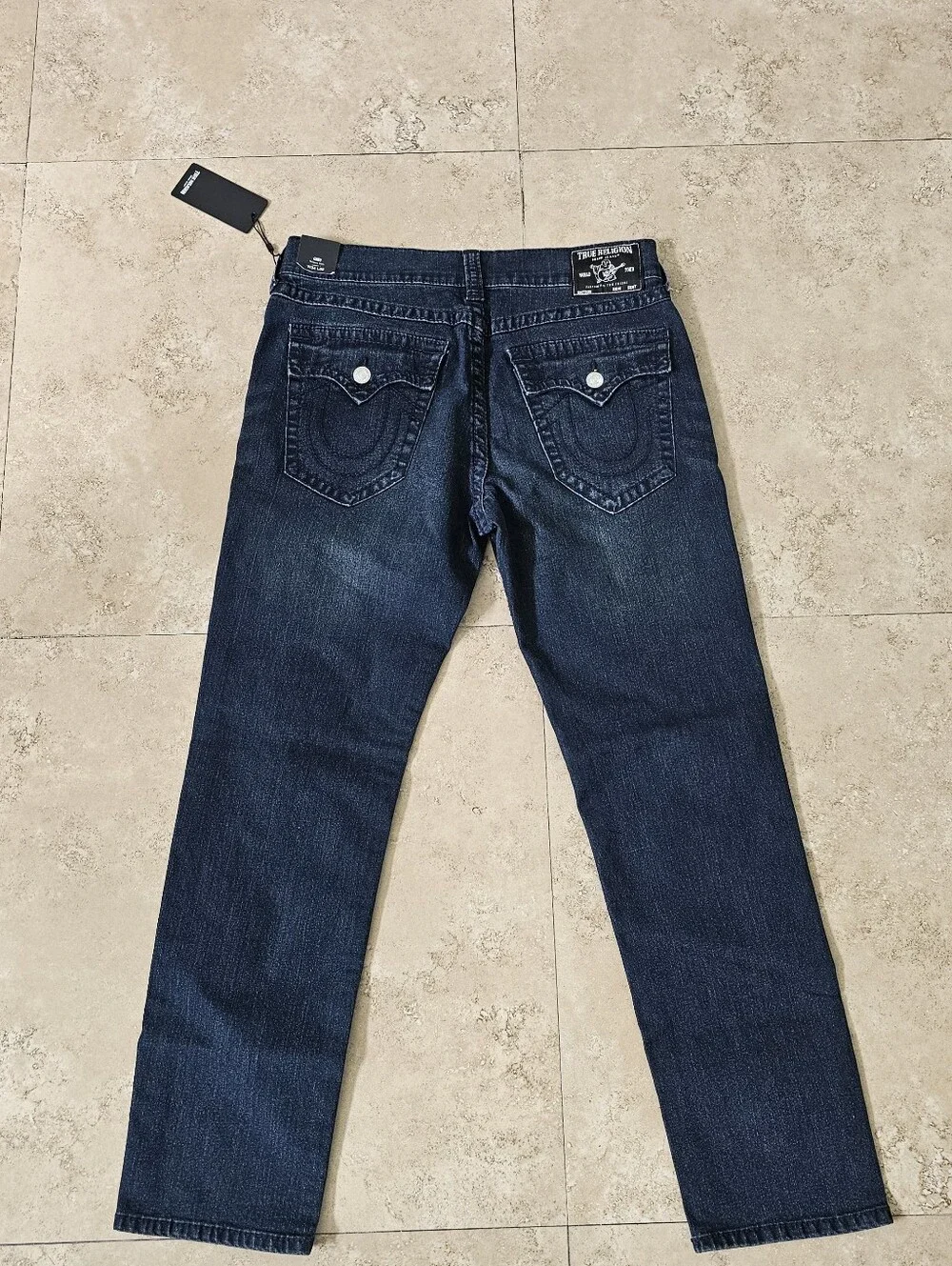 True Religion Jeans Mens 34x32 Blue Geno Flap Big T Relaxed Slim